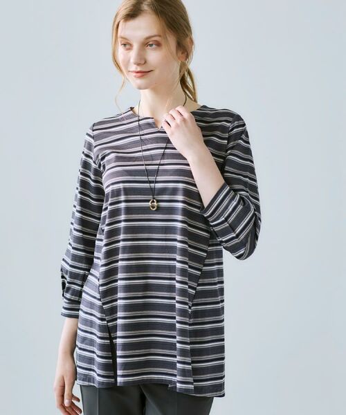 CORDIER / コルディア カットソー | 【M～4Lサイズ／洗える】上品に煌めくラメボーダーチュニック | 詳細19