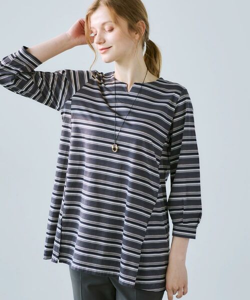 CORDIER / コルディア カットソー | 【M～4Lサイズ／洗える】上品に煌めくラメボーダーチュニック | 詳細21