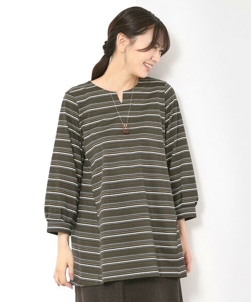 CORDIER / コルディア カットソー | 【M～4Lサイズ／洗える】上品に煌めくラメボーダーチュニック | 詳細7