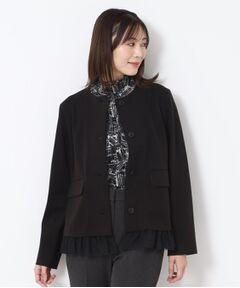 CORDIER / コルディア ノーカラージャケット | 【M～3Lサイズ／裾チュール取り外し可／着丈変化／セットアップ可】ファンタスジャージツイード調ジャケット