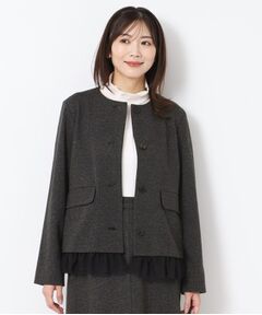 CORDIER / コルディア ノーカラージャケット | 【M～3Lサイズ／裾チュール取り外し可／着丈変化／セットアップ可】ファンタスジャージツイード調ジャケット
