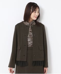 CORDIER / コルディア ノーカラージャケット | 【M～3Lサイズ／裾チュール取り外し可／着丈変化／セットアップ可】ファンタスジャージツイード調ジャケット