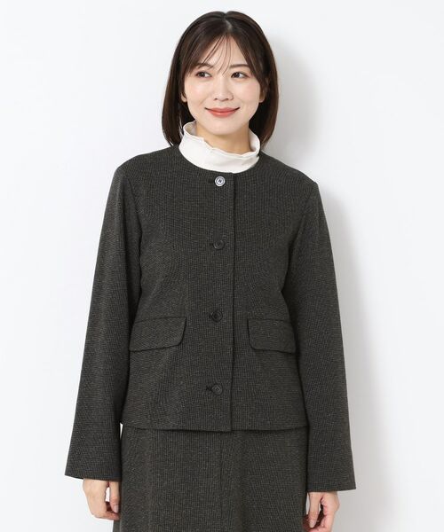 CORDIER / コルディア ノーカラージャケット | 【M～3Lサイズ／裾チュール取り外し可／着丈変化／セットアップ可】ファンタスジャージツイード調ジャケット | 詳細10