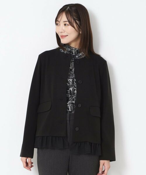 CORDIER / コルディア ノーカラージャケット | 【M～3Lサイズ／裾チュール取り外し可／着丈変化／セットアップ可】ファンタスジャージツイード調ジャケット | 詳細12