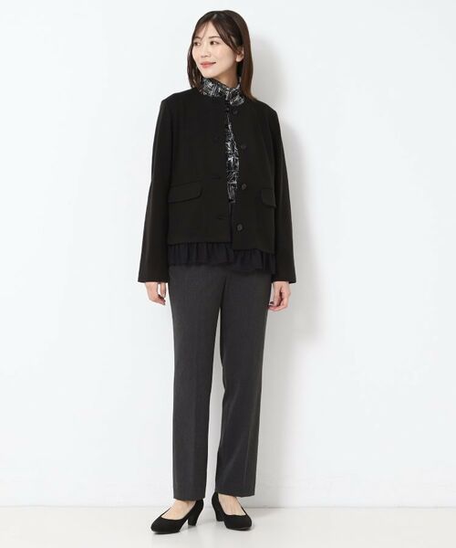 CORDIER / コルディア ノーカラージャケット | 【M～3Lサイズ／裾チュール取り外し可／着丈変化／セットアップ可】ファンタスジャージツイード調ジャケット | 詳細14