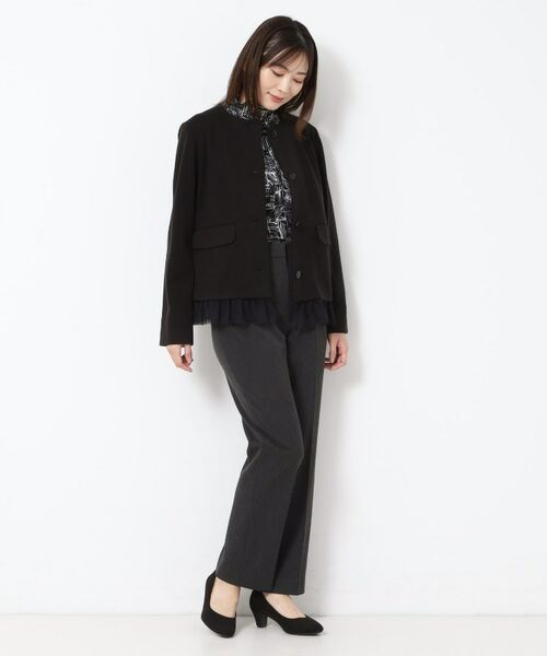 CORDIER / コルディア ノーカラージャケット | 【M～3Lサイズ／裾チュール取り外し可／着丈変化／セットアップ可】ファンタスジャージツイード調ジャケット | 詳細15
