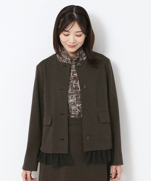 CORDIER / コルディア ノーカラージャケット | 【M～3Lサイズ／裾チュール取り外し可／着丈変化／セットアップ可】ファンタスジャージツイード調ジャケット | 詳細18