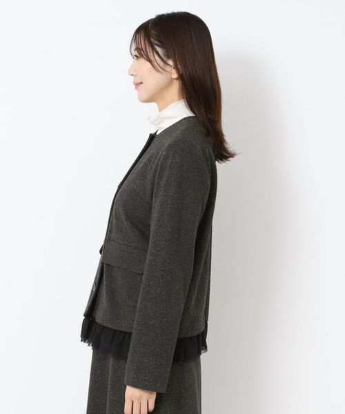 CORDIER / コルディア ノーカラージャケット | 【M～3Lサイズ／裾チュール取り外し可／着丈変化／セットアップ可】ファンタスジャージツイード調ジャケット | 詳細2