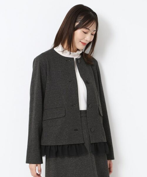 CORDIER / コルディア ノーカラージャケット | 【M～3Lサイズ／裾チュール取り外し可／着丈変化／セットアップ可】ファンタスジャージツイード調ジャケット | 詳細24