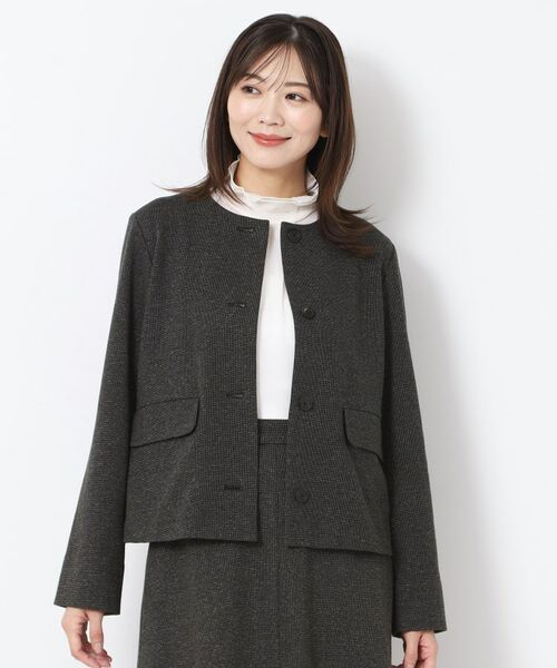 CORDIER / コルディア ノーカラージャケット | 【M～3Lサイズ／裾チュール取り外し可／着丈変化／セットアップ可】ファンタスジャージツイード調ジャケット | 詳細25