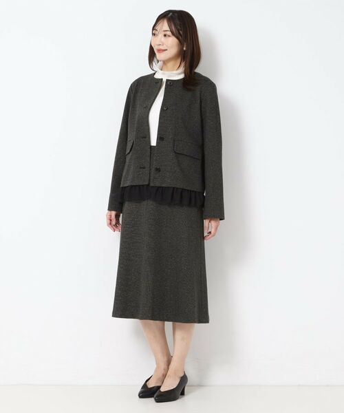 CORDIER / コルディア ノーカラージャケット | 【M～3Lサイズ／裾チュール取り外し可／着丈変化／セットアップ可】ファンタスジャージツイード調ジャケット | 詳細26