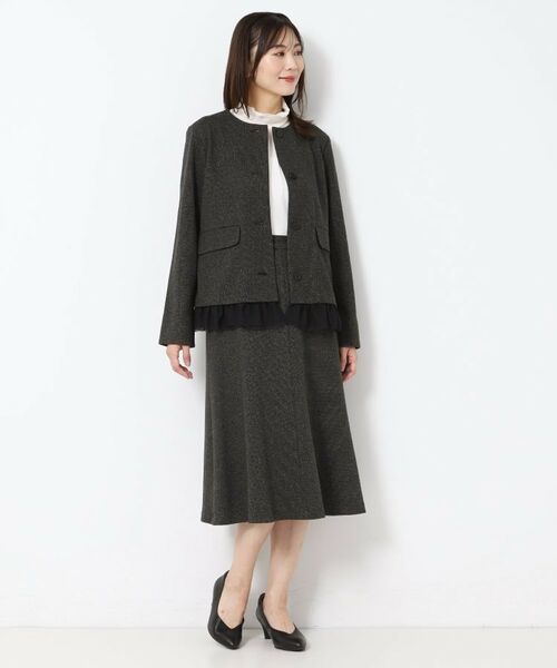 CORDIER / コルディア ノーカラージャケット | 【M～3Lサイズ／裾チュール取り外し可／着丈変化／セットアップ可】ファンタスジャージツイード調ジャケット | 詳細27