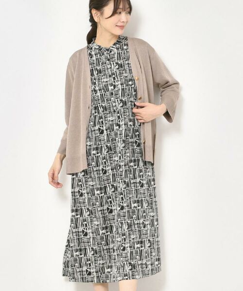 CORDIER / コルディア ロング・マキシ丈ワンピース | 【M~3Lサイズ/洗える】ミラージュジャージ プリントワンピース(ブラック(119))