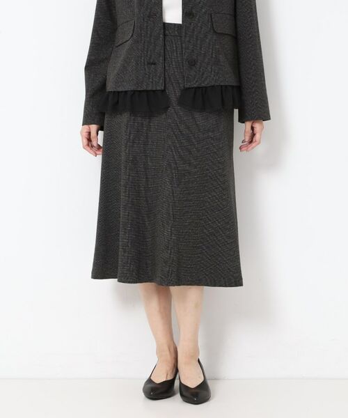 CORDIER / コルディア スカート | 【M~4Lサイズ/セットアップ可】ファンタスジャージツイード調セミフレアスカート(ブラック(419))