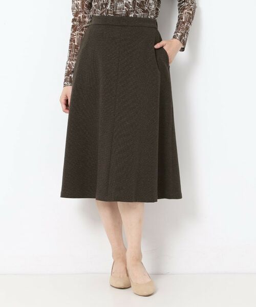 CORDIER / コルディア スカート | 【M~4Lサイズ/セットアップ可】ファンタスジャージツイード調セミフレアスカート(モカブラウン(442))