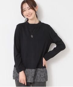 CORDIER / コルディア チュニック | 【M～3Lサイズ】モアールジャージ×ツイード ドッキングチュニック