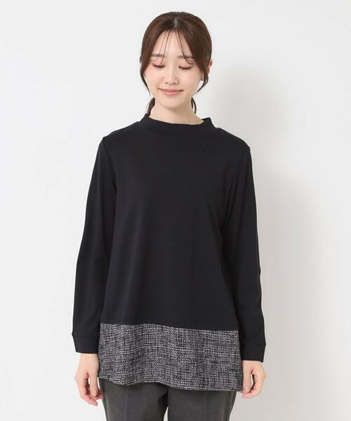 CORDIER / コルディア チュニック | 【M～3Lサイズ】モアールジャージ×ツイード ドッキングチュニック | 詳細1