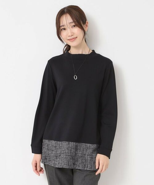 CORDIER / コルディア チュニック | 【M～3Lサイズ】モアールジャージ×ツイード ドッキングチュニック | 詳細15