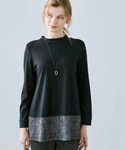 CORDIER / コルディア チュニック | 【M～3Lサイズ】モアールジャージ×ツイード ドッキングチュニック | 詳細19