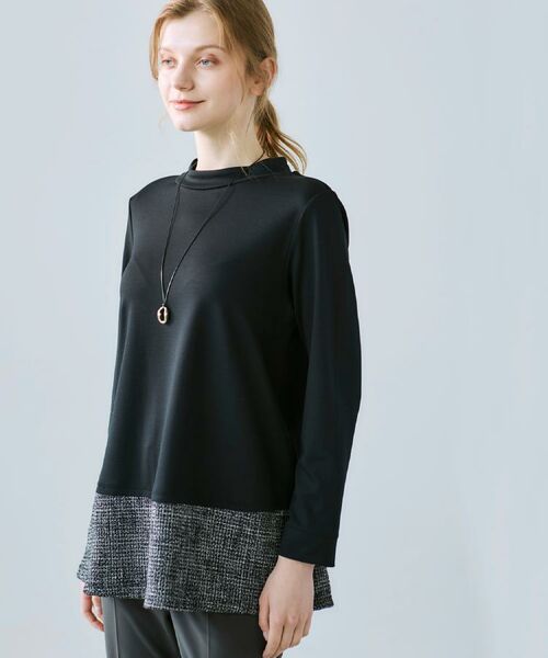 CORDIER / コルディア チュニック | 【M～3Lサイズ】モアールジャージ×ツイード ドッキングチュニック | 詳細20