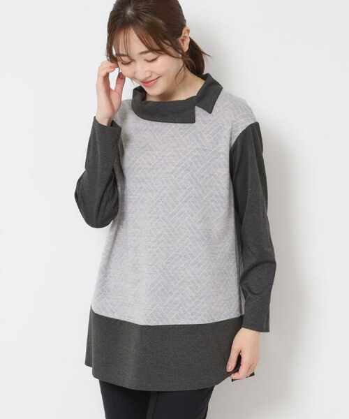 CORDIER / コルディア チュニック | 【M~4Lサイズ/洗える】キルトジャカードジャージチュニック(グレー(012))