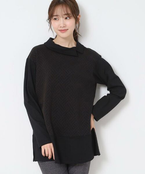 CORDIER / コルディア チュニック | 【M~4Lサイズ/洗える】キルトジャカードジャージチュニック(ブラック(019))