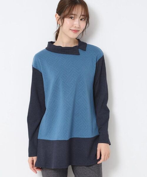 CORDIER / コルディア チュニック | 【M~4Lサイズ/洗える】キルトジャカードジャージチュニック(ブルー(092))