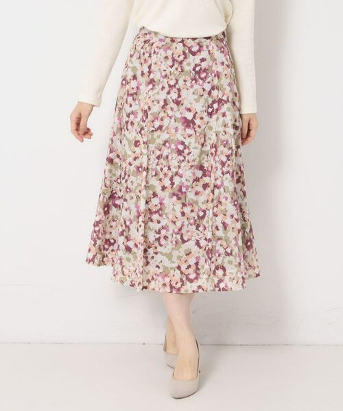 CORDIER / コルディア スカート | 【S~3Lサイズ/セットアップ】ソニアフラワープリント セミフレアスカート(ピンクベージュ(153))