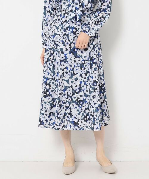 CORDIER / コルディア スカート | 【S~3Lサイズ/セットアップ】ソニアフラワープリント セミフレアスカート(ブルー(192))