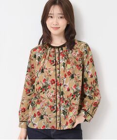 CORDIER コルディア ポタニカルプリント チュニック 裾ボーダー入り CORDIER コルディア ポタニカルプリント チュニック 裾ボーダー