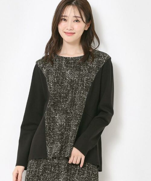 CORDIER / コルディア カットソー | 【M~4Lサイズ/セットアップ/洗える】セナプリントジャージプルオーバー(ブラック(119))