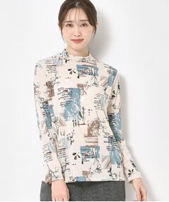 CORDIER / コルディア カットソー | 【M～4Lサイズ】ウォームアートプリントハイネックプルオーバージャージ