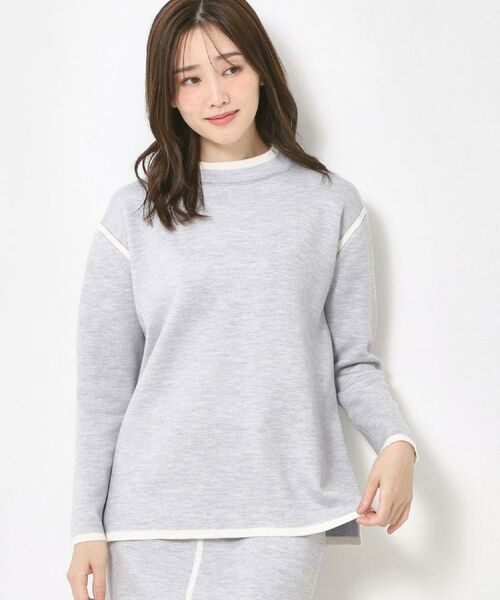 CORDIER / コルディア ニット・セーター | 【セットアップ】ウールブレンド配色ラインプルオーバーニット(ライトグレー(011))