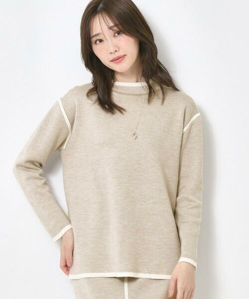 CORDIER / コルディア ニット・セーター | 【セットアップ】ウールブレンド配色ラインプルオーバーニット(ベージュ(052))