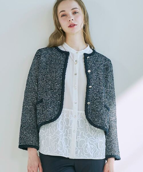 CORDIER / コルディア ノーカラージャケット | 【入卒セレモニー／おでかけ】ツイーディーヤーンニットジャケット | 詳細18