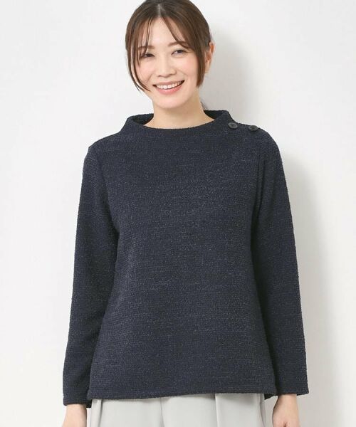 CORDIER / コルディア カットソー | 【M～3Lサイズ】ニットツイード長め丈プルオーバージャージ（ネイビー(494)）