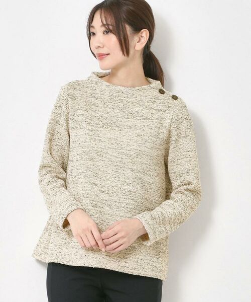 CORDIER / コルディア カットソー | 【M～3Lサイズ】ニットツイード長め丈プルオーバージャージ（グレージュ(450)）