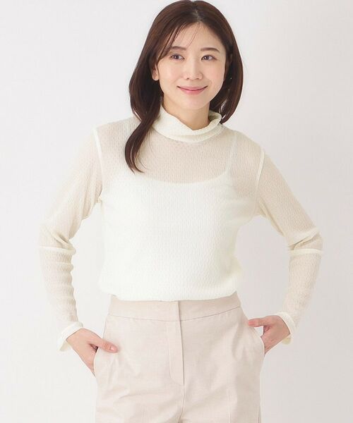 CORDIER / コルディア カットソー | 【M～4Lサイズ】チュールハイネックプルオーバー（ホワイト(002)）