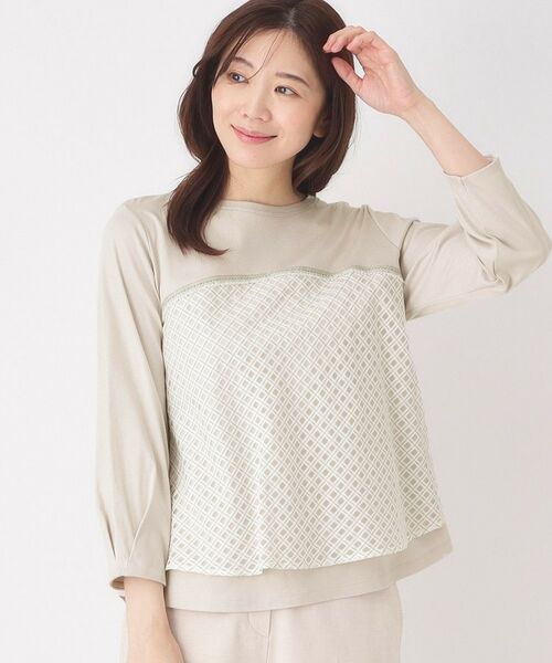 CORDIER / コルディア カットソー | 【M～4Lサイズ】シアーチェックプルオーバージャージ（ライトグレー(511)）