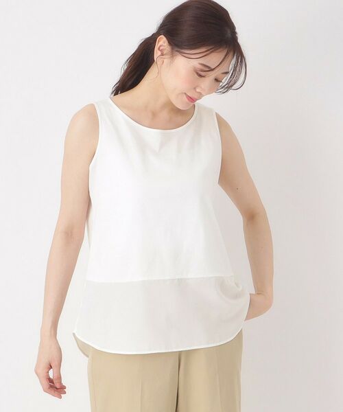 CORDIER / コルディア キャミソール・チューブトップ | 【M～4Lサイズ】レイヤードスタイルはお任せ／布帛切り替えタンクトップ（ホワイト(001)）