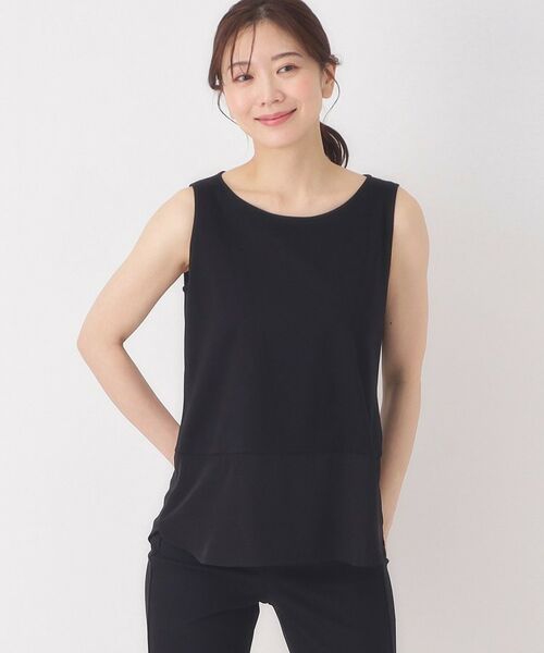 CORDIER / コルディア キャミソール・チューブトップ | 【M～4Lサイズ】レイヤードスタイルはお任せ／布帛切り替えタンクトップ（ブラック(019)）