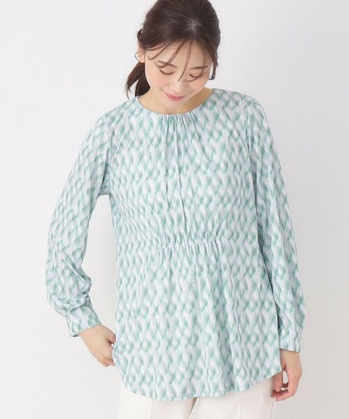 CORDIER / コルディア チュニック | 【M～4Lサイズ】幾何プリントジャージチュニック（ミントグリーン(121)）