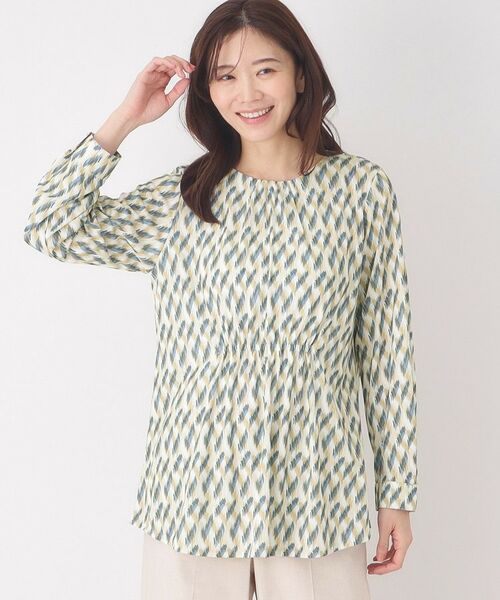 CORDIER / コルディア チュニック | 【M～4Lサイズ】幾何プリントジャージチュニック（ライトベージュ(151)）