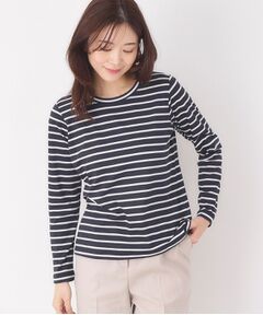 CORDIER / コルディア カットソー | 【M～4Lサイズ】滑らか素材ベーシックボーダープルオーバー