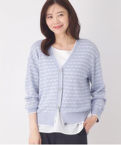 CORDIER / コルディア カーディガン・ボレロ | 【M～3Lサイズ】ダイヤ柄ボーダーVネックカーディガン