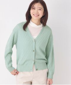 CORDIER / コルディア カーディガン・ボレロ | 【M～3Lサイズ】ダイヤ柄ボーダーVネックカーディガン