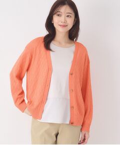 CORDIER / コルディア カーディガン・ボレロ | 【M～3Lサイズ】ダイヤ柄ボーダーVネックカーディガン