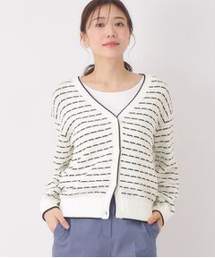 CORDIER / コルディア カーディガン・ボレロ | 【M～3Lサイズ】ダイヤ柄ボーダーVネックカーディガン