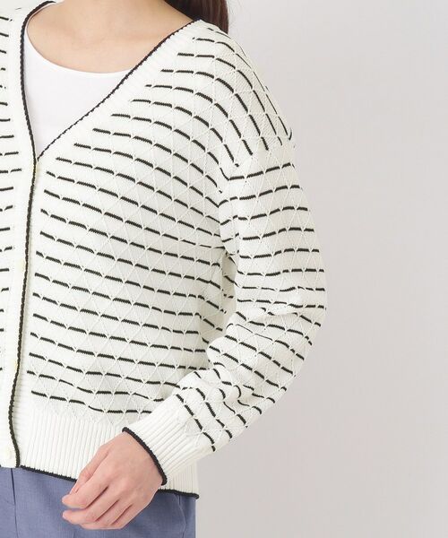 CORDIER / コルディア カーディガン・ボレロ | 【M～3Lサイズ】ダイヤ柄ボーダーVネックカーディガン | 詳細5