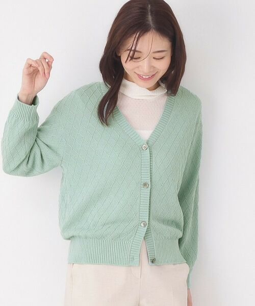 CORDIER / コルディア カーディガン・ボレロ | 【M～3Lサイズ】ダイヤ柄ボーダーVネックカーディガン | 詳細7